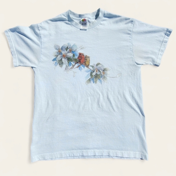 Vintage Fruit of the Loom Cardinal & Floral Graphic Tee – Size Medium - Picture 1 of 5